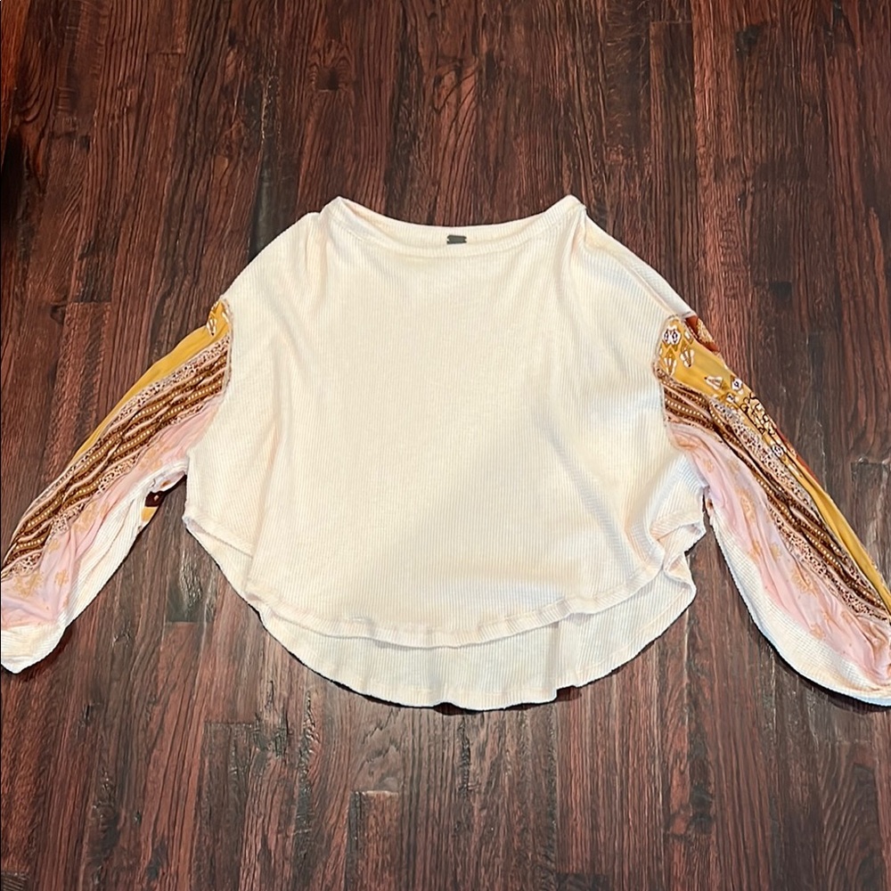 Never worn, free people, waffle thermal with paisley sleeves, small
